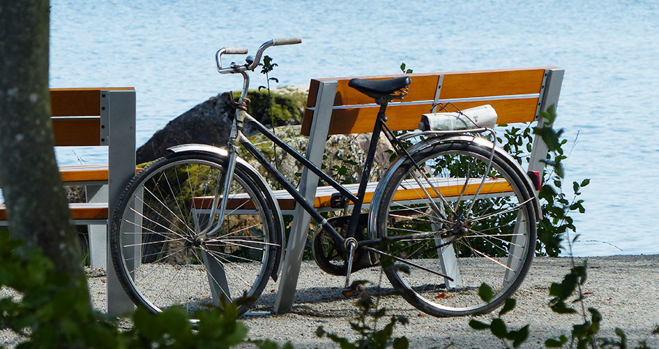 Ein Fahrrad steht am See.